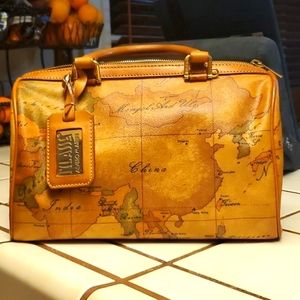 Authentic Alviero Martini Classe World Map Brown Boston Bag